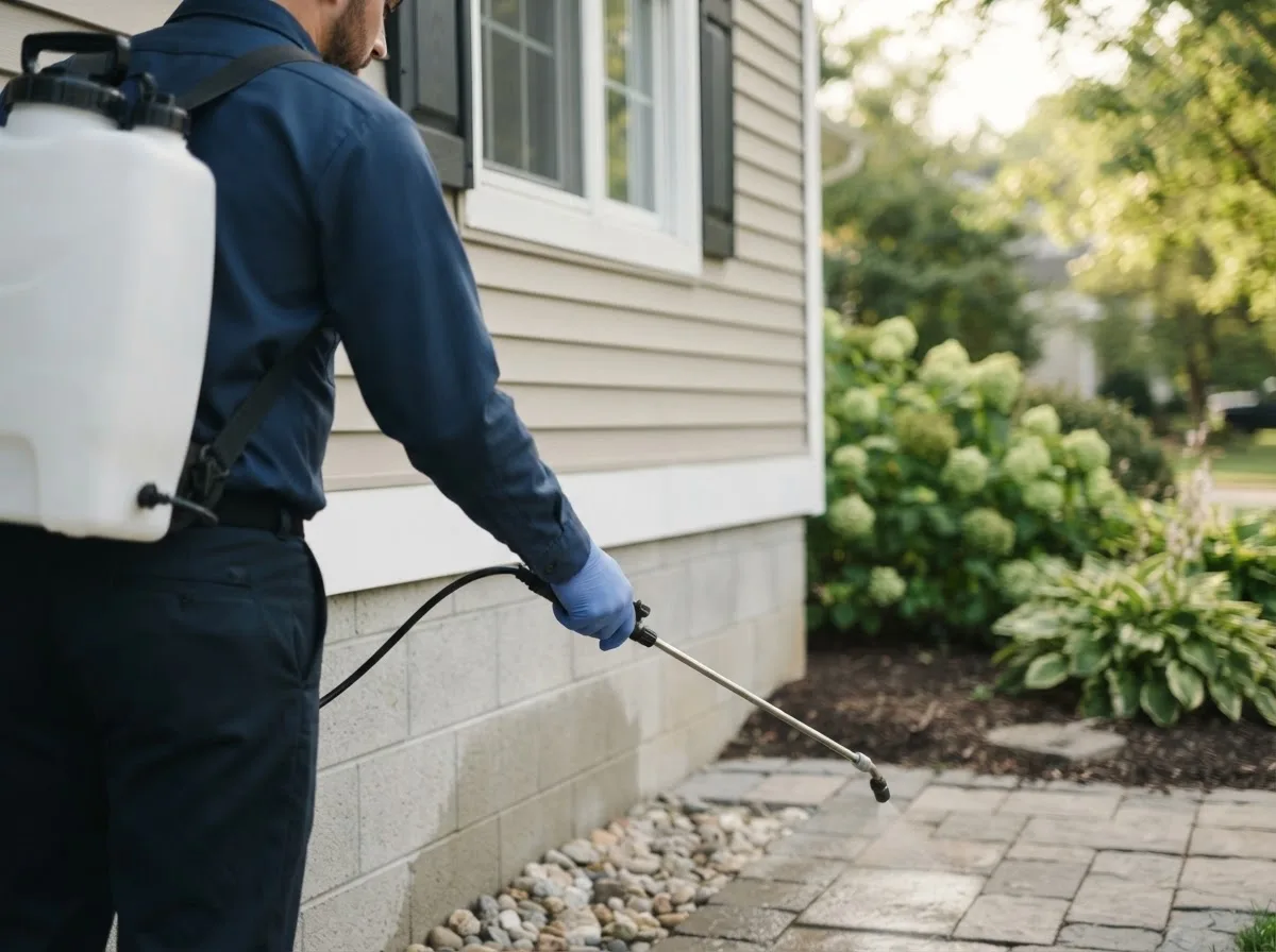 Pest control technician inspecting a home in Allouez, WI